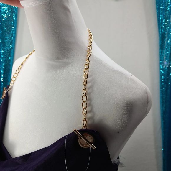 NWT Thirty Thirty Size S Cowl Neck Gold Chain Accent Tube Top Purple Stretch - Picture 5 of 12